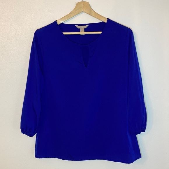 Banana Republic Tops - Banana Republic | Cobalt Blue ¾ Sleeve Blouse w|keyhole Accent